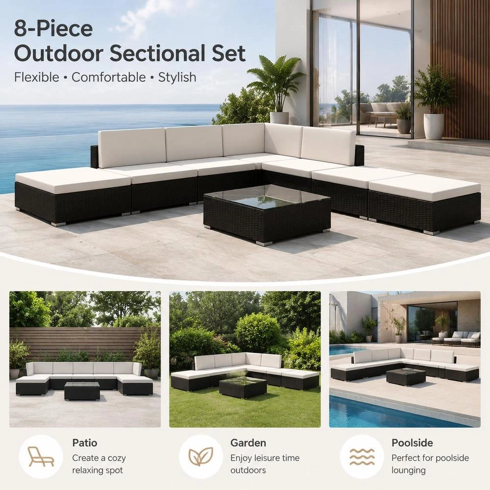 8-piece Garden Lounge Set With Cushions, Poly Rattan, Black