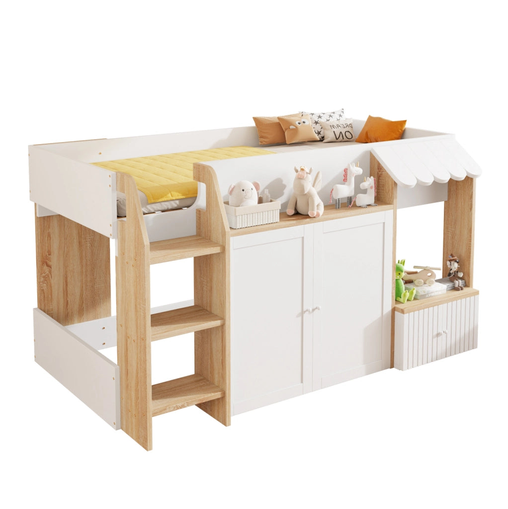 Letto a soppalco per bambini 90x200 cm bianco e legno