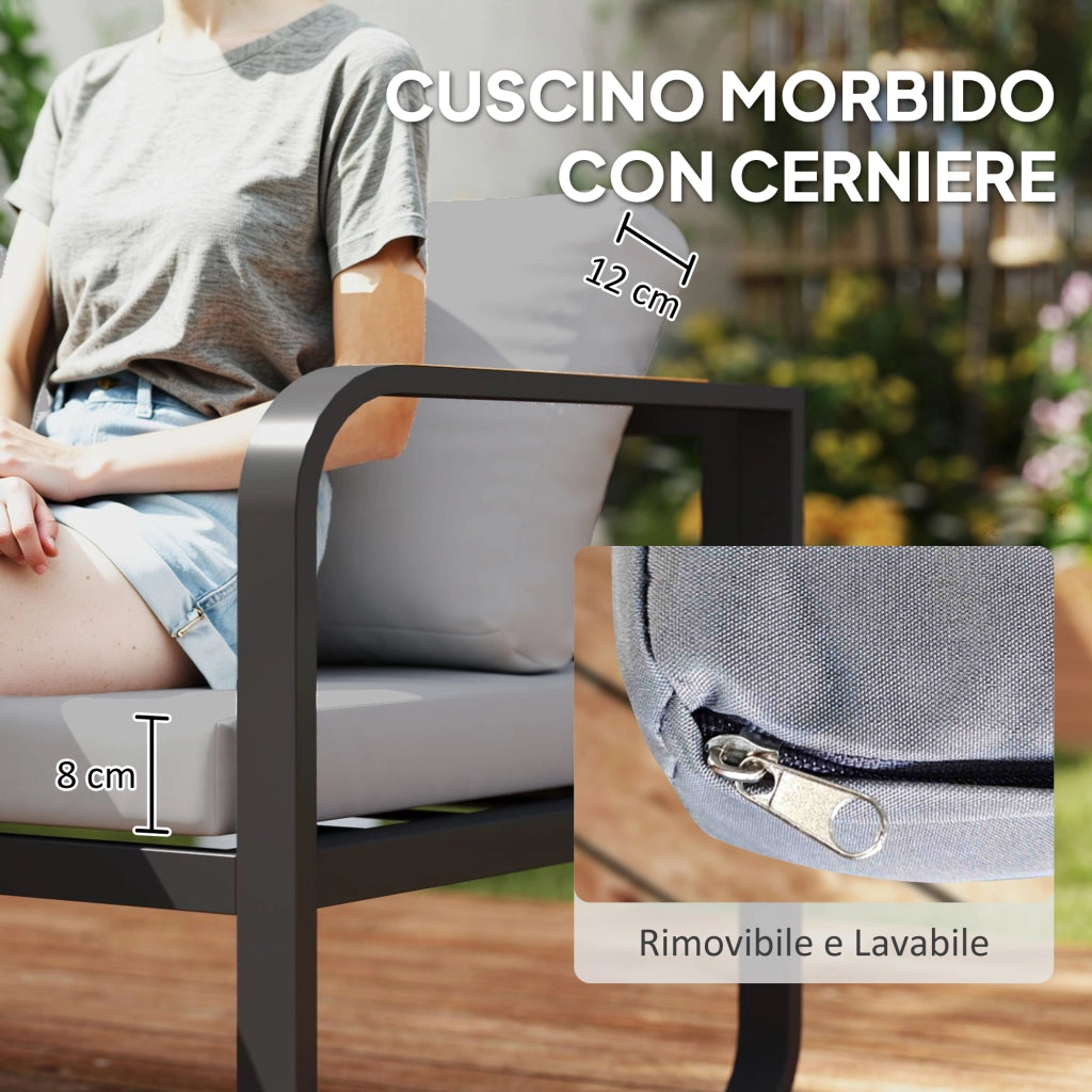 Set da Esterno 3 Pezzi con Divano 3 Posti Convertibile, Divano 2 Posti e Tavolino da Esterno, Grigio e Nero