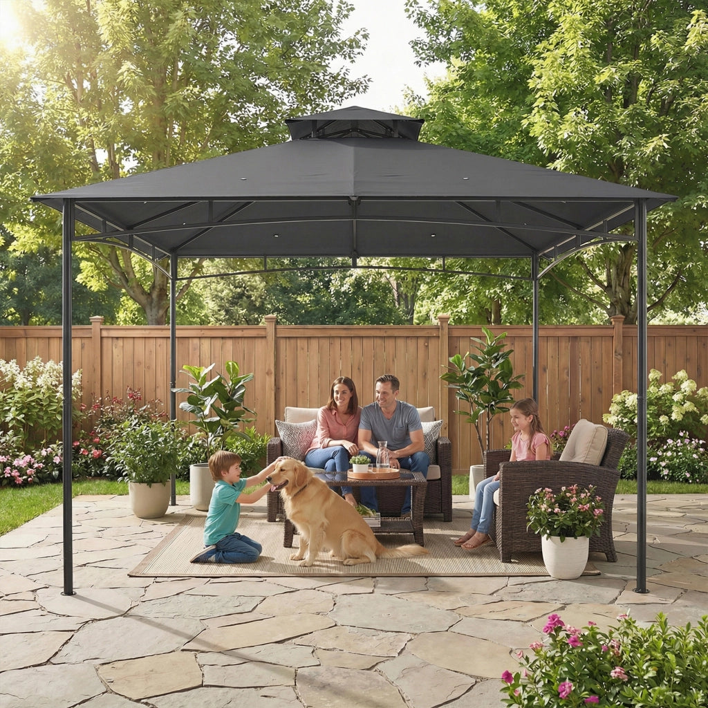 Gazebo da Giardino ¨C Zephmum ¨C Grigio Scuro 3x3 m Doppio Tetto