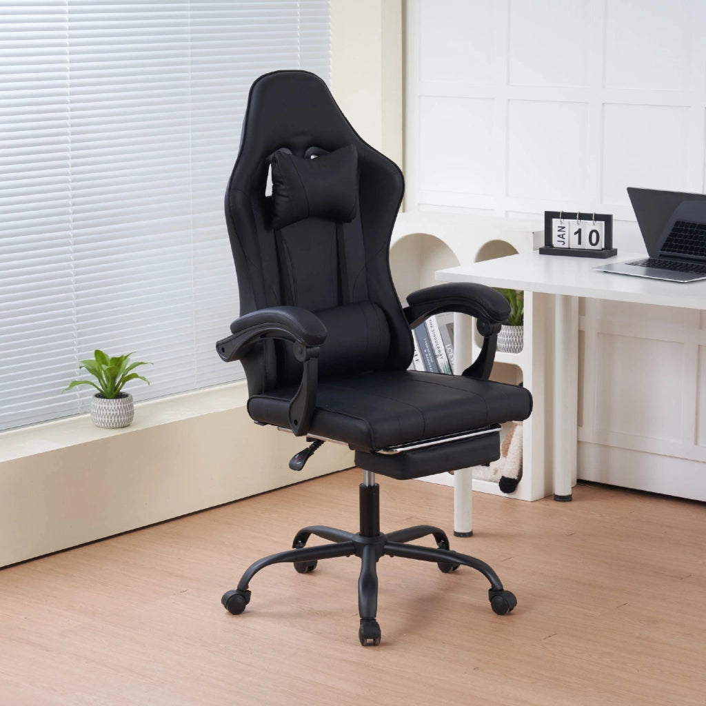 Sedia da Gaming Massaggiante,Sedia Gamer Con Poggiapiedi Telescopico,Reclinabile 90-135°,Poltrona da Gaming con Poggiatesta  Cuscino Lombare,Sedie Da Ufficio,Portata 150kg Nero