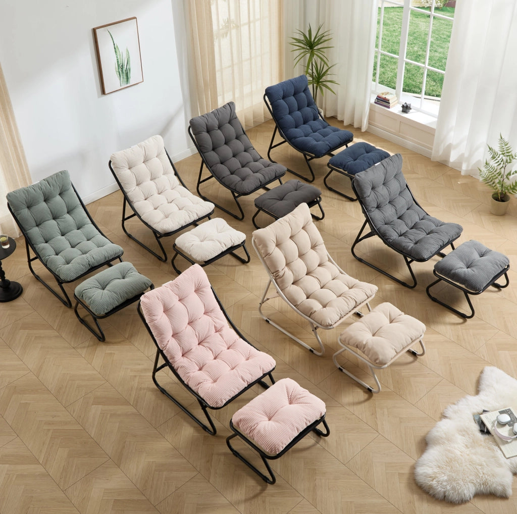 Poltrona da esterno con pouf e cuscino beige