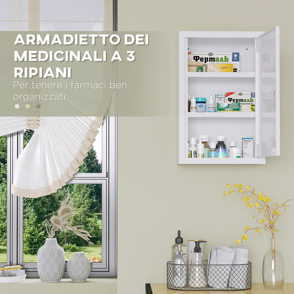 Armadietto Medicinali a 3 Ripiani ¨C Zephmum ¨C Bianco, 30x14x46 cm
