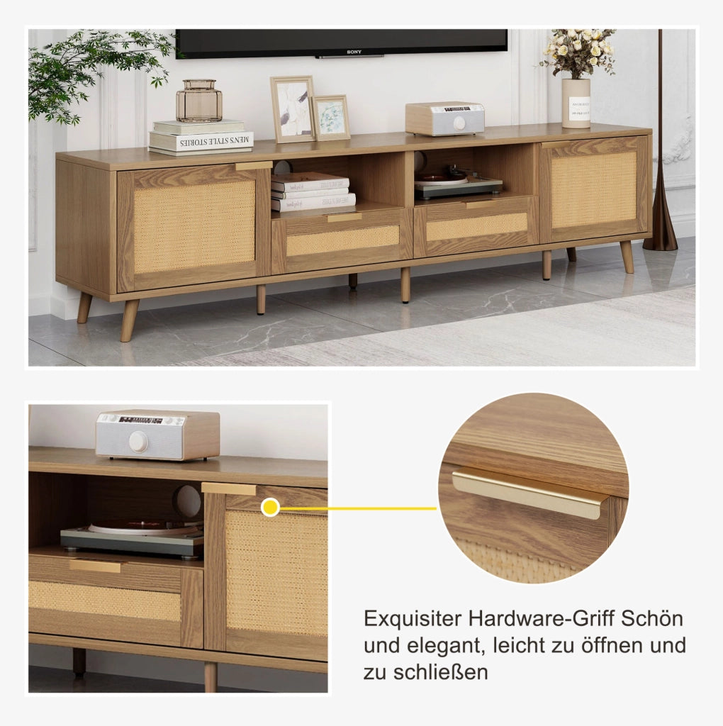 Mobile TV in rovere 200×37×49 cm con rattan sintetico e 2 cassetti