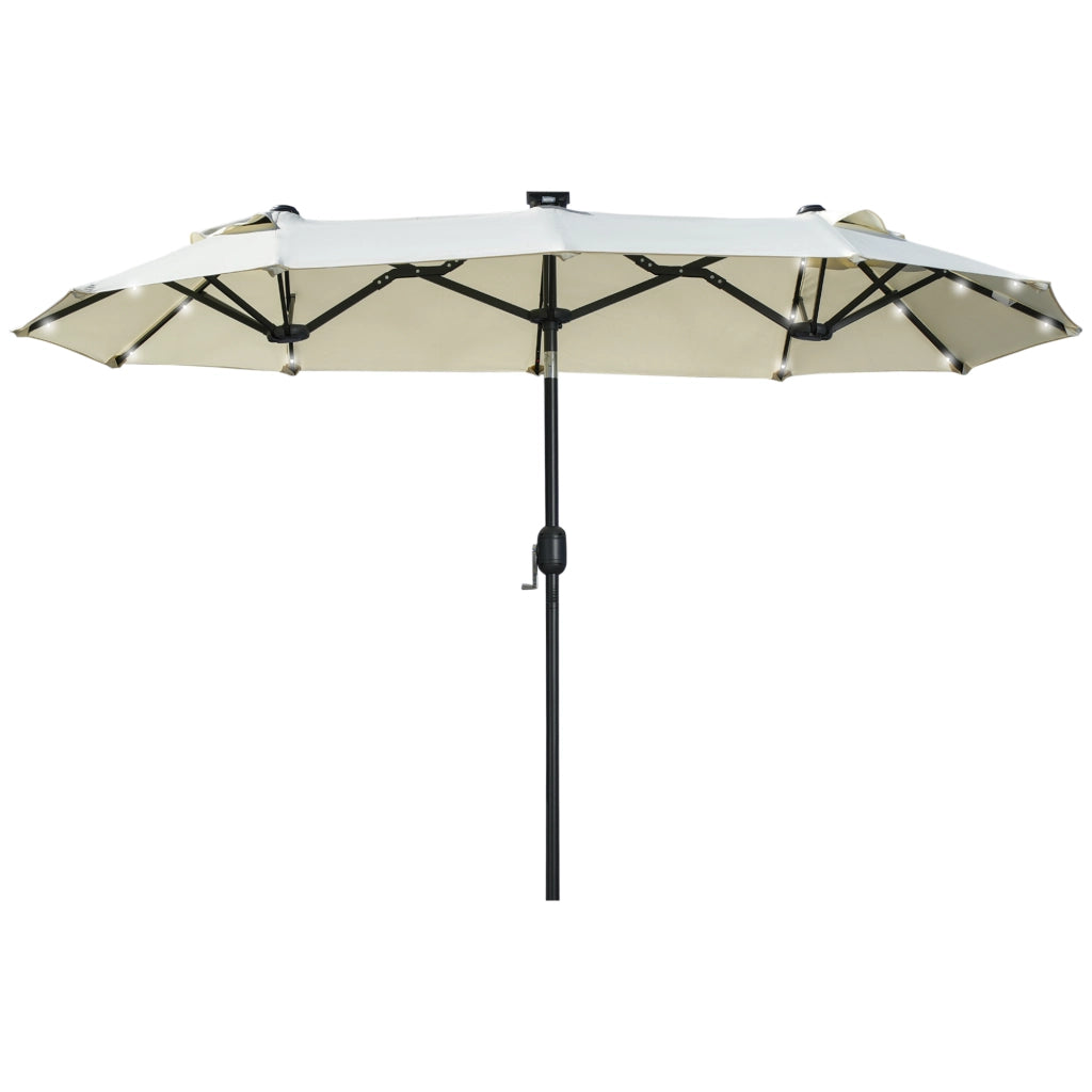 Parasole 295 x 219cm Doppio Parasole con LED angolo di inclinazione regolabile parasole da giardino per patio e piscina poliestere e acciaio beige