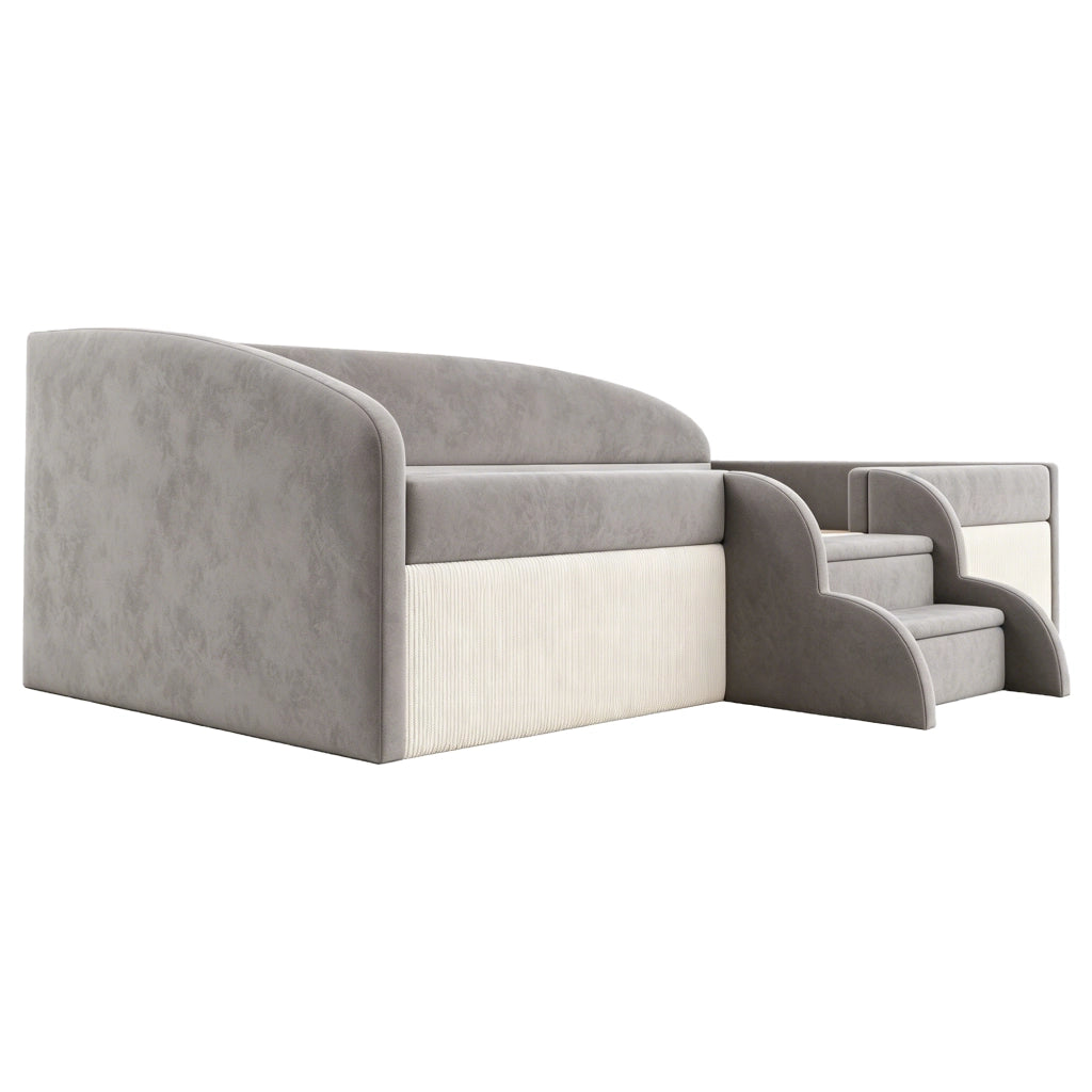 Letto imbottito per bambini 90 x 190 cm con gradini e sponde; velluto grigio