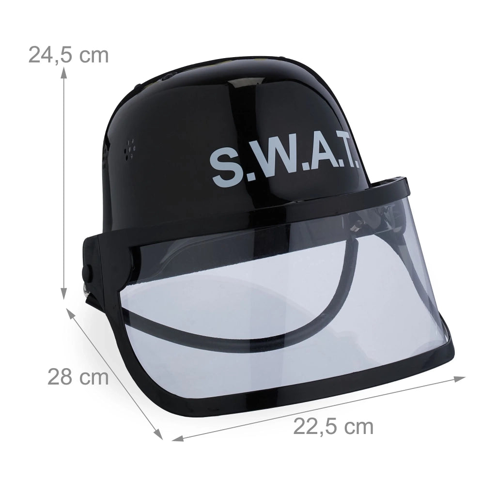 Casco da polizia nero regolabile Halloween compleanno 24,5 x 22,5 x 28 cm in PP nero 13_0016101