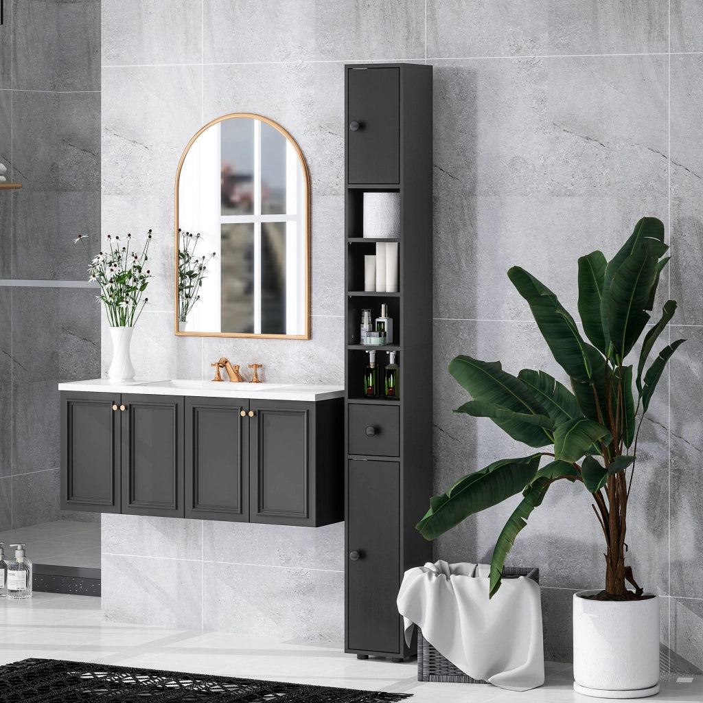 Armadio da Bagno Colonna Stretto ¨C Zephmum ¨C Nero 20x20x180 cm