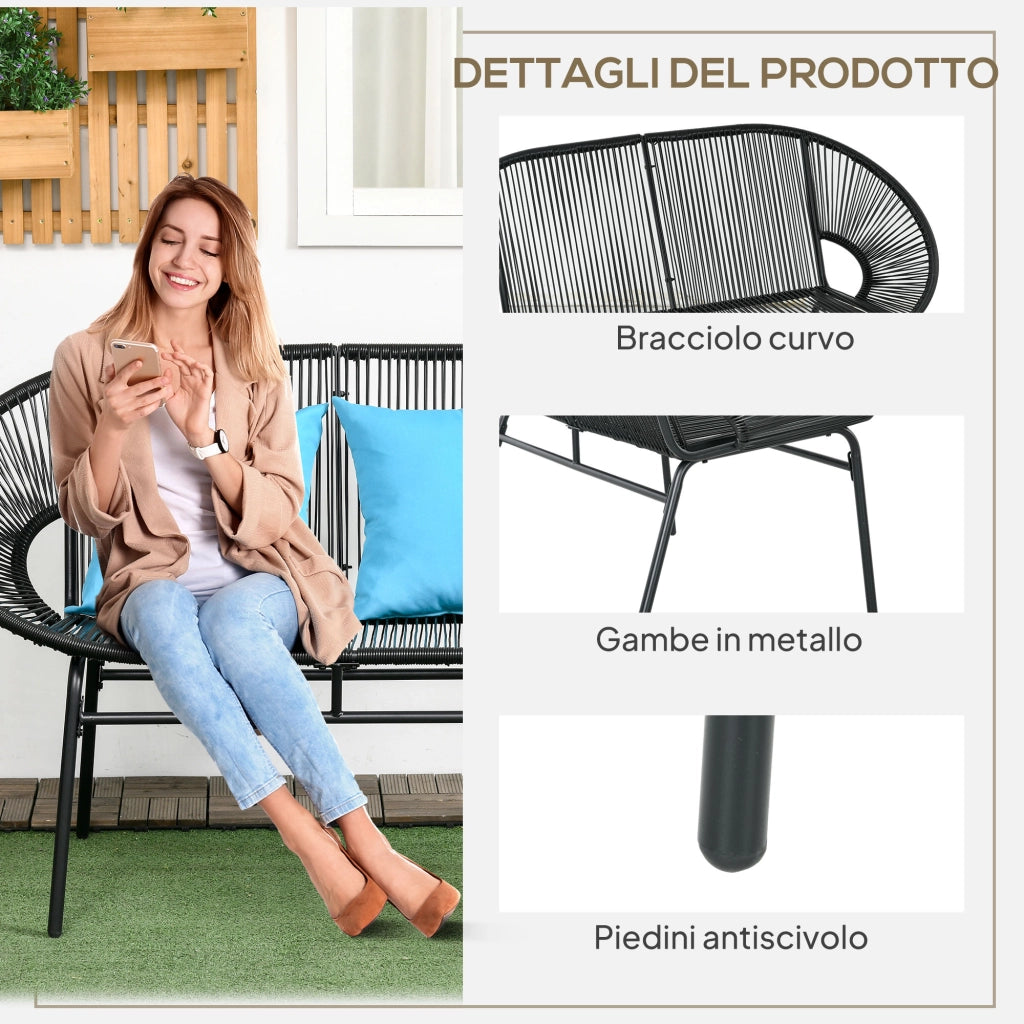 Divano da Giardino 2 Posti in Rattan e Acciaio ¨C Zephmum ¨C Nero 132x72x83 cm