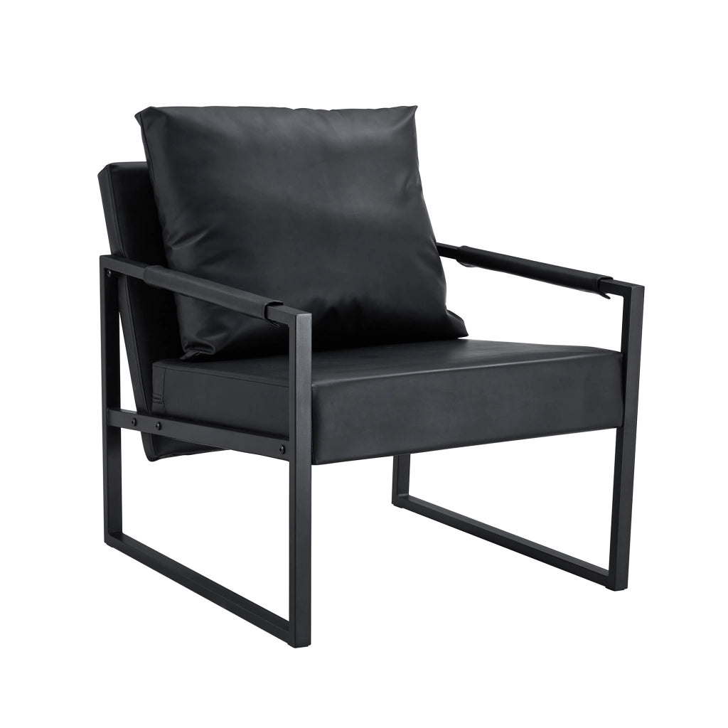 POLTRONA Moderna in metallo nero e pelle sintetica nera 79x65x28 cm
