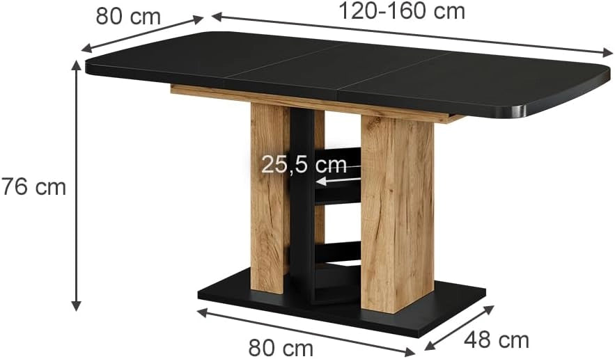 tavolo da pranzo allungabile Fenaro, Rovere nero/oro, 120 x 80 cm, allungabile con estrazione sincronizzata per lunghezza tavolo variabile