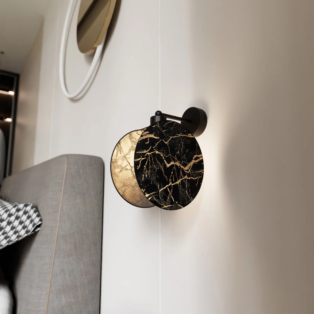 Applique 1 Luce Moderna Nut In Acciaio Effetto Marmo Nero