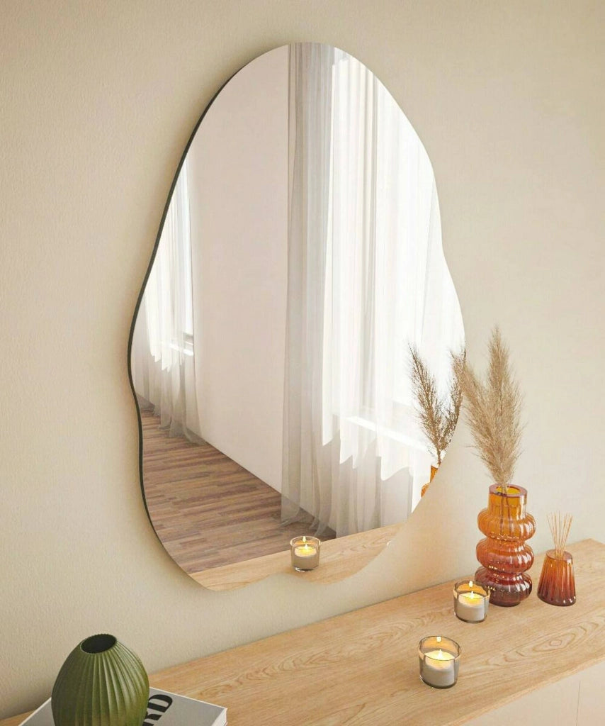 Specchio Freya, Specchiera, Articolo d'arredo a muro, Decorazione con specchio, 60x2h85 cm, Nero