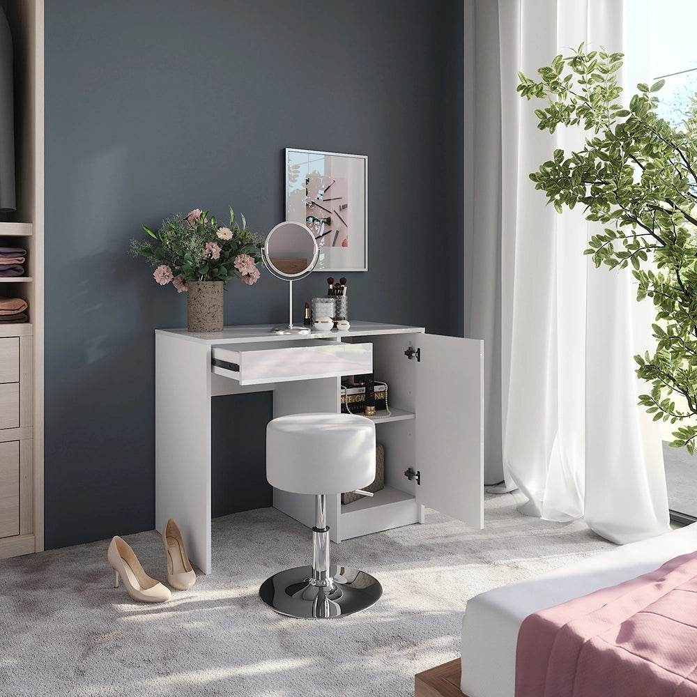 Vicco Tavolo da toeletta Bianco/bianco lucido 89.8 cm con sgabello