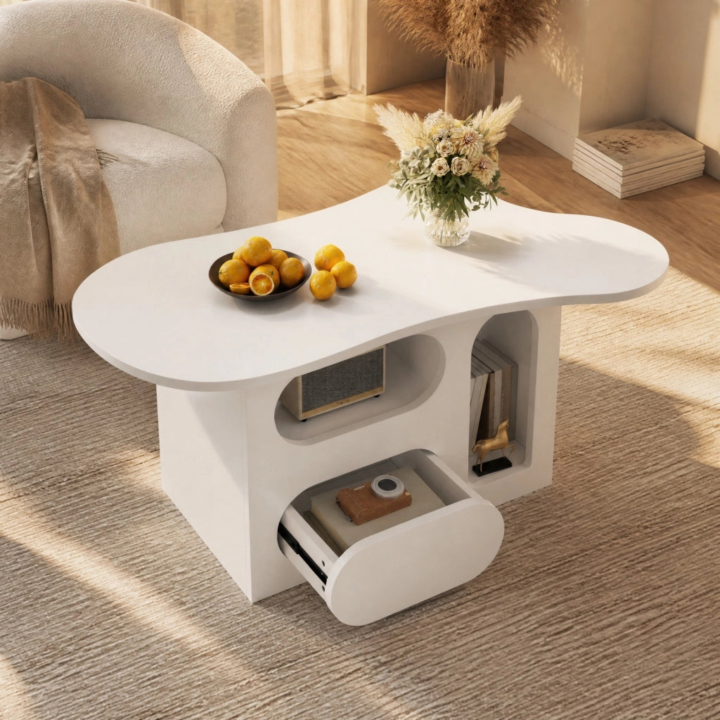 TAVOLINO DA SALOTTO 97x45x43,5 cm Bianco con Cassetti e Vani Aperti