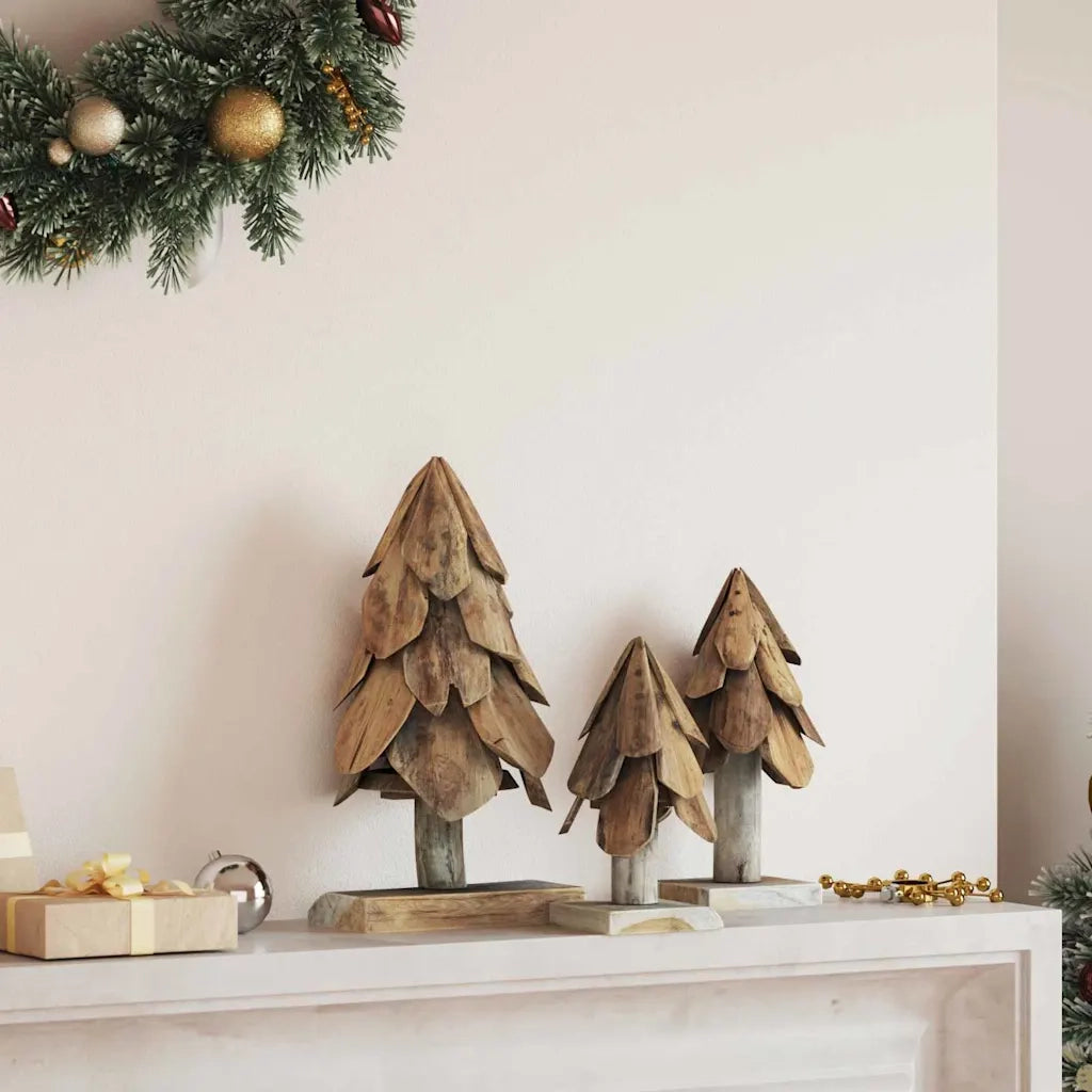Albero di Natale | Decorazioni natalizie 3 pz Marrone Legno massello di teak