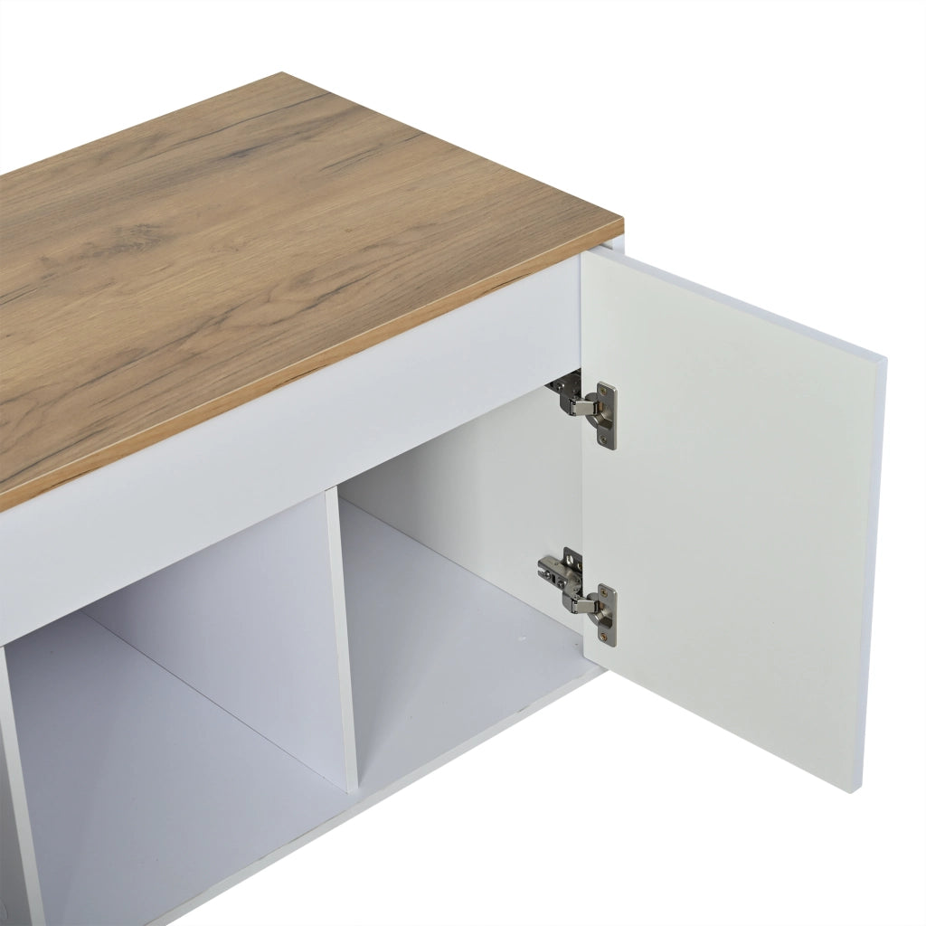 TAVOLO CAFFÈ elevabile 46x95x45 cm bianco e naturale con 2 ante