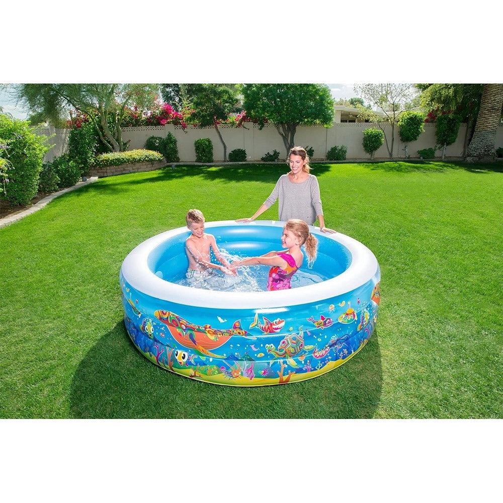 Trade Shop - Piscina Rotonda Gonfiabile Per Bambini 196x53 Cm A 3 Anelli Fantasia Pesci 016133 -