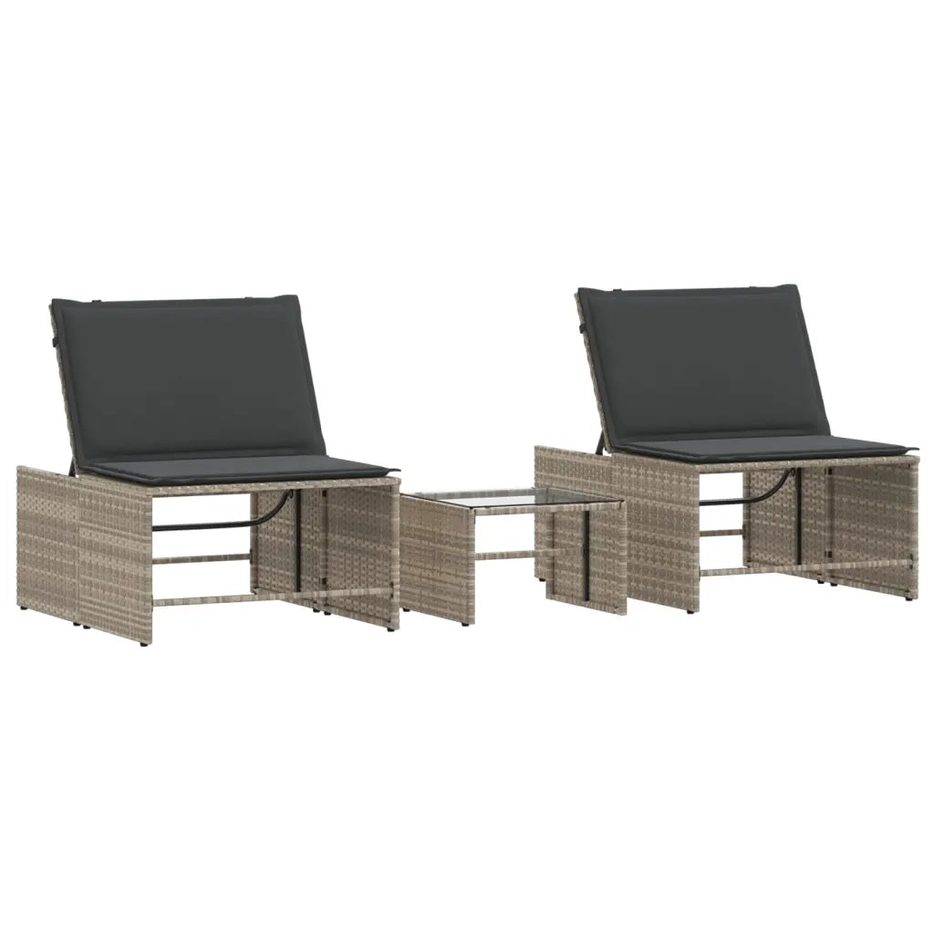 Lettini Prendisole 2 pz | Sdraio da giardino | Lettino da sole con tavolo grigio chiaro in polyrattan