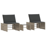 Lettini Prendisole 2 pz | Sdraio da giardino | Lettino da sole con tavolo grigio chiaro in polyrattan