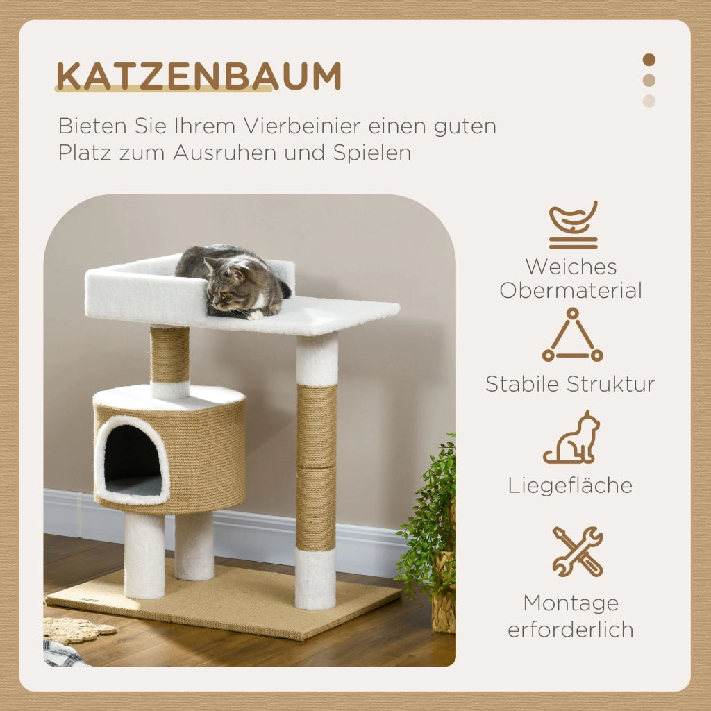 Tiragraffi per Gatti con Cuccia ¨C Xylo ¨C 70x49x79 cm, Naturale e Bianco