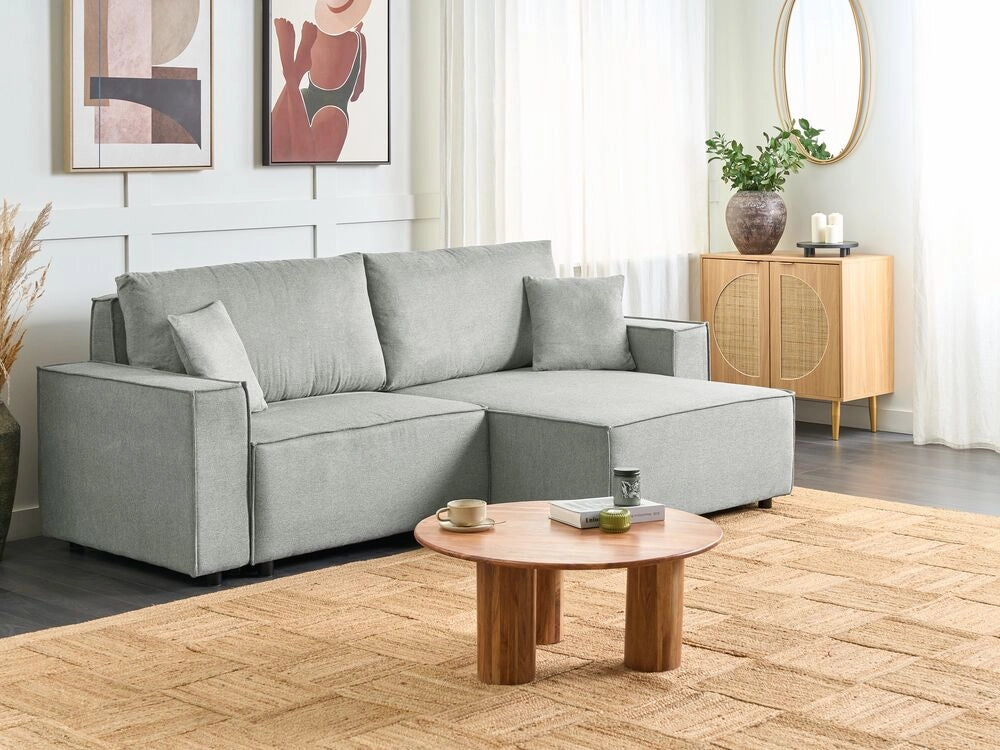 Divano letto angolare a sinistra Grigio Sinistro poliestere imbottito 3 posti a L con cuscini Funzione letto Stile moderno Soggiorno