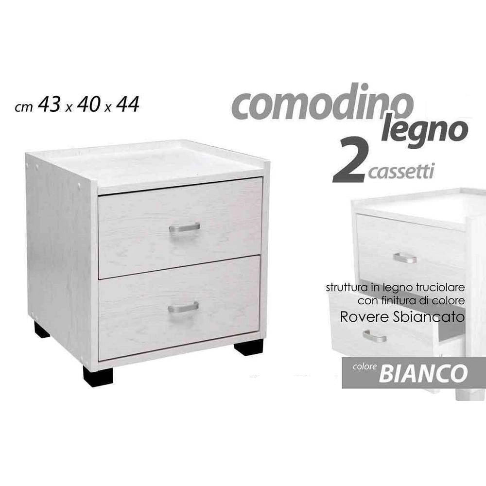 Trade Shop - Comodino Legno 2 Cassetti Mobile Moderno 44 X 43 X 40 Cm 715679 Camera Da Letto -