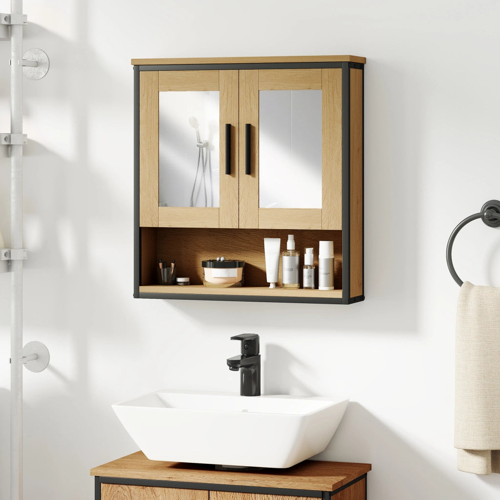 Armadio bagno specchio ripiano regolabile ¨C zephmum ¨C rovere
