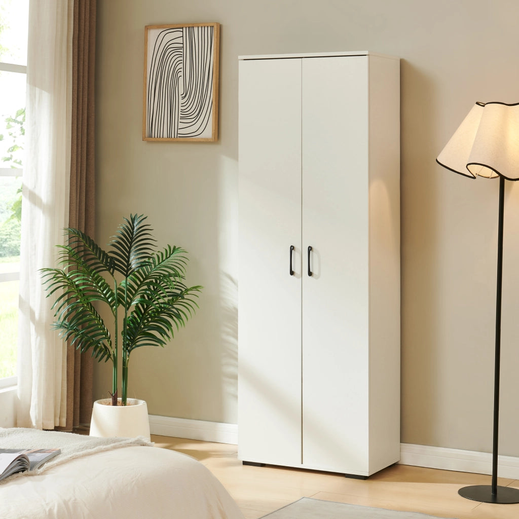 Armadio Chalvefted a 2 Ante Guardaroba con Barra Appendiabiti e 4 Ripiani Regolabili 175 x 60 x 35 cm - Bianco [en.casa]