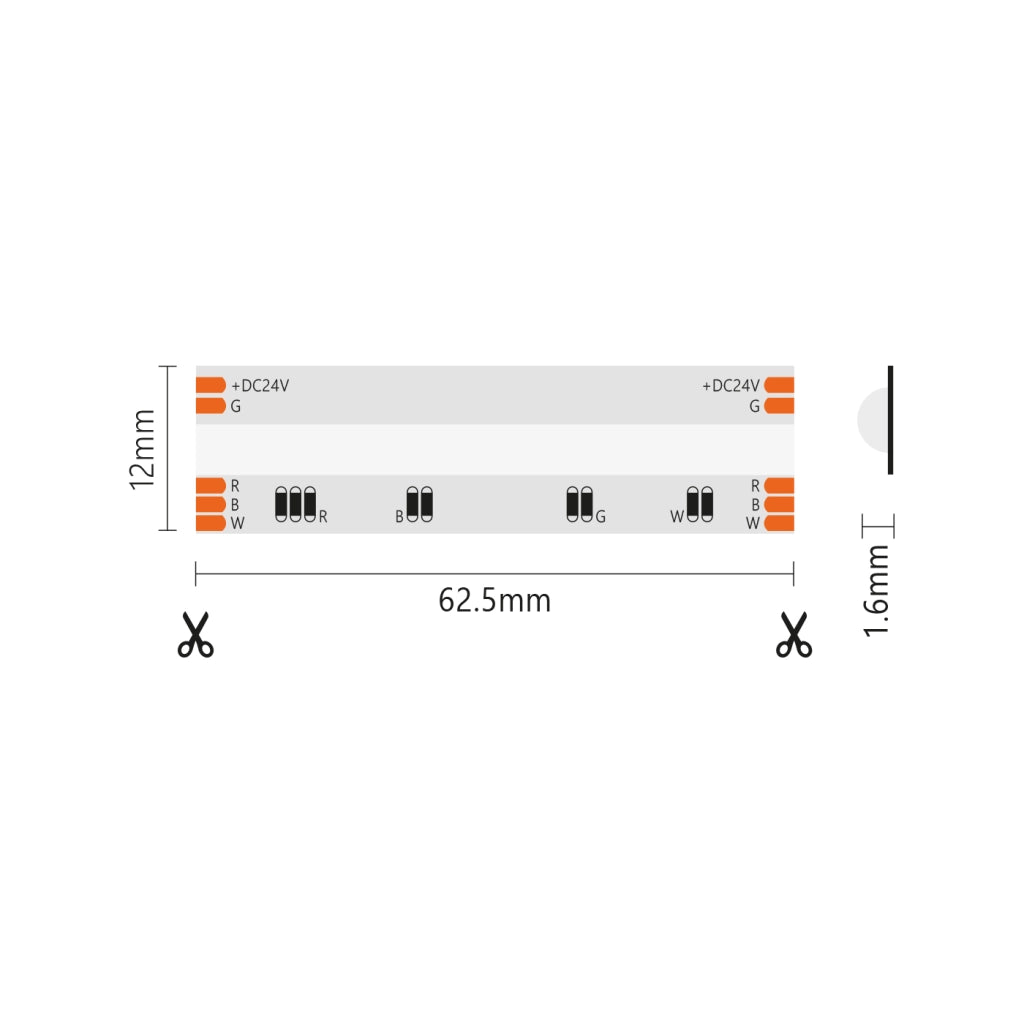 Alcapower Striscia LED COB RGBW 24V 16W/m 896 LED/m IP20 5 metri, elevata resa cromatica CRI 90 e luce bianca naturale 4000K per interni