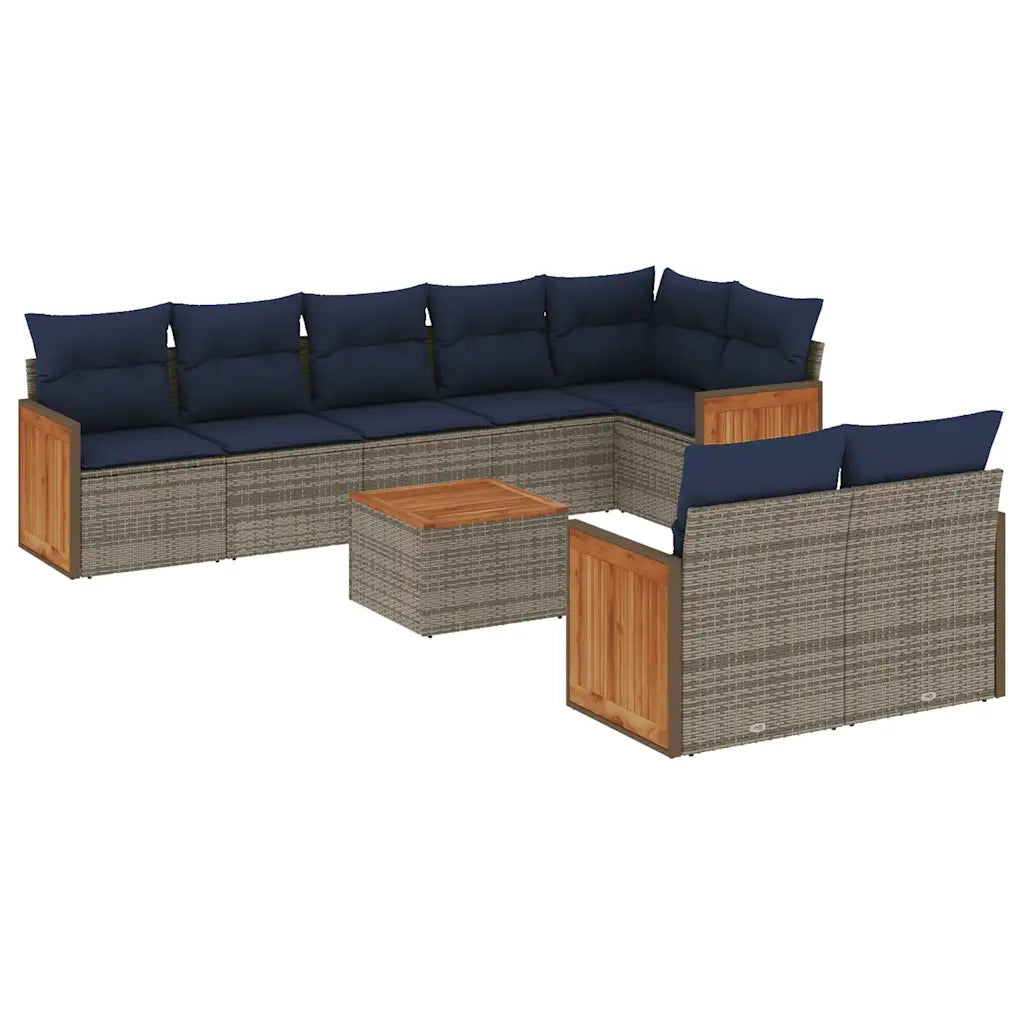 Set Divani da Giardino 9 pz con Cuscini Grigio in Polyrattan 3227839