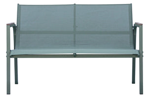 Set Salotto da Giardino Divano 2 Poltrone e Tavolino Tarquinia in Ferro e Textilene Verde