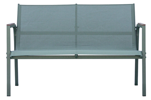 Set Salotto da Giardino Divano 2 Poltrone e Tavolino Tarquinia in Ferro e Textilene Verde