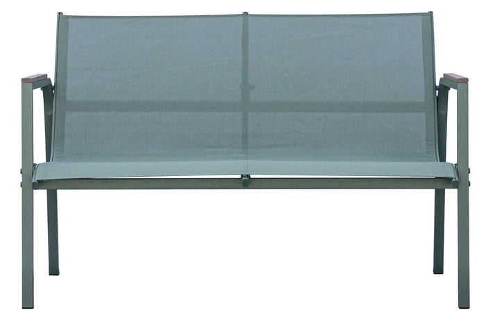 Set Salotto da Giardino Divano 2 Poltrone e Tavolino Tarquinia in Ferro e Textilene Verde