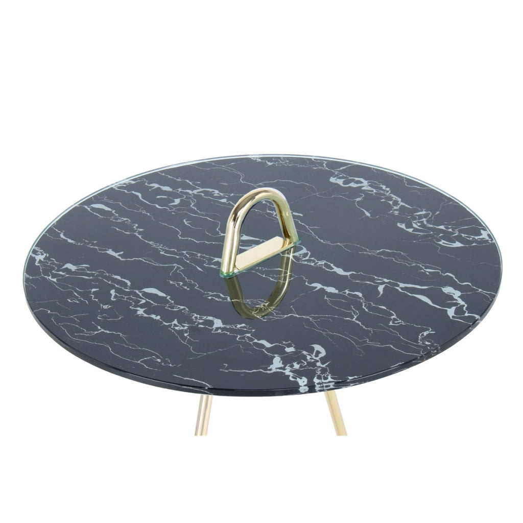 Tavolino di design Pendulum in oro e vetro effetto marmo nero