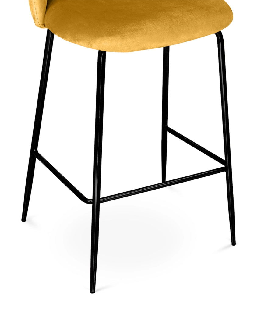 Sgabello cucina imbottito, sgabello alto in velluto giallo senape piede nero – Nicole - SG32NIPN