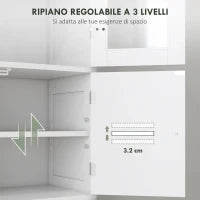 Mobile Colonna Bagno con 3 Armadietti e Ante in Vetro e a Persiana, 60x30x170.5cm, Bianco