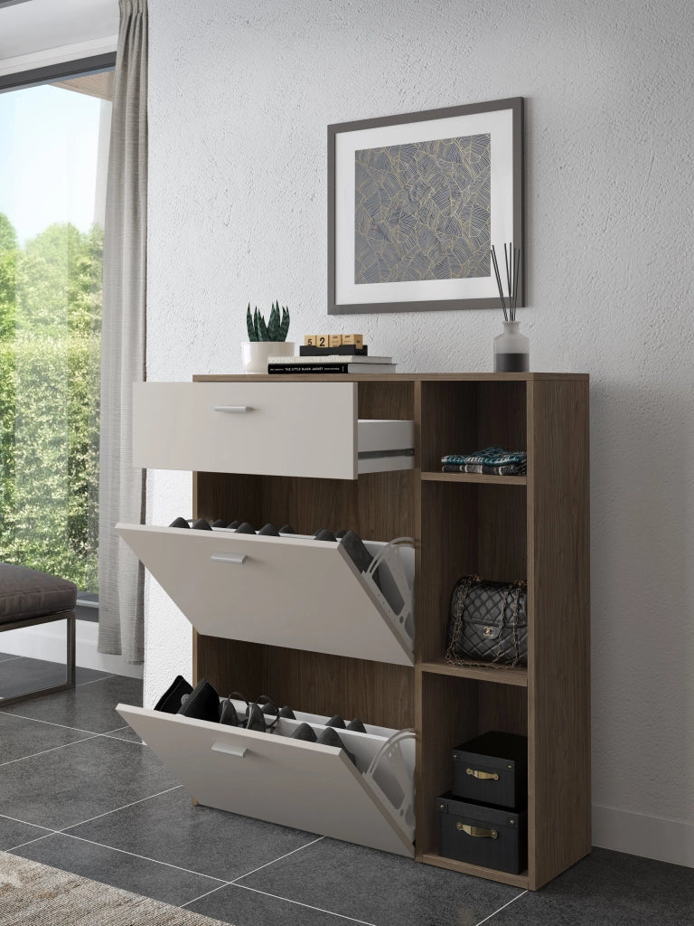 Mobile Portascarpe Samassi, Scarpiera Paia, 90x26x102h cm Marrone Noce