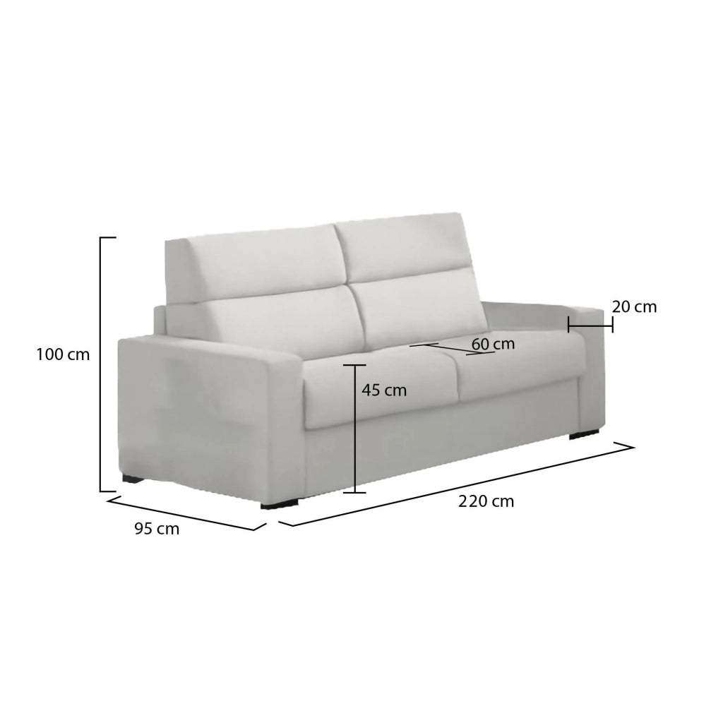Ozegna, Divano Fisso 3 Posti Sfoderabile Made in Italy, 220x95 cm Grigio Chiaro