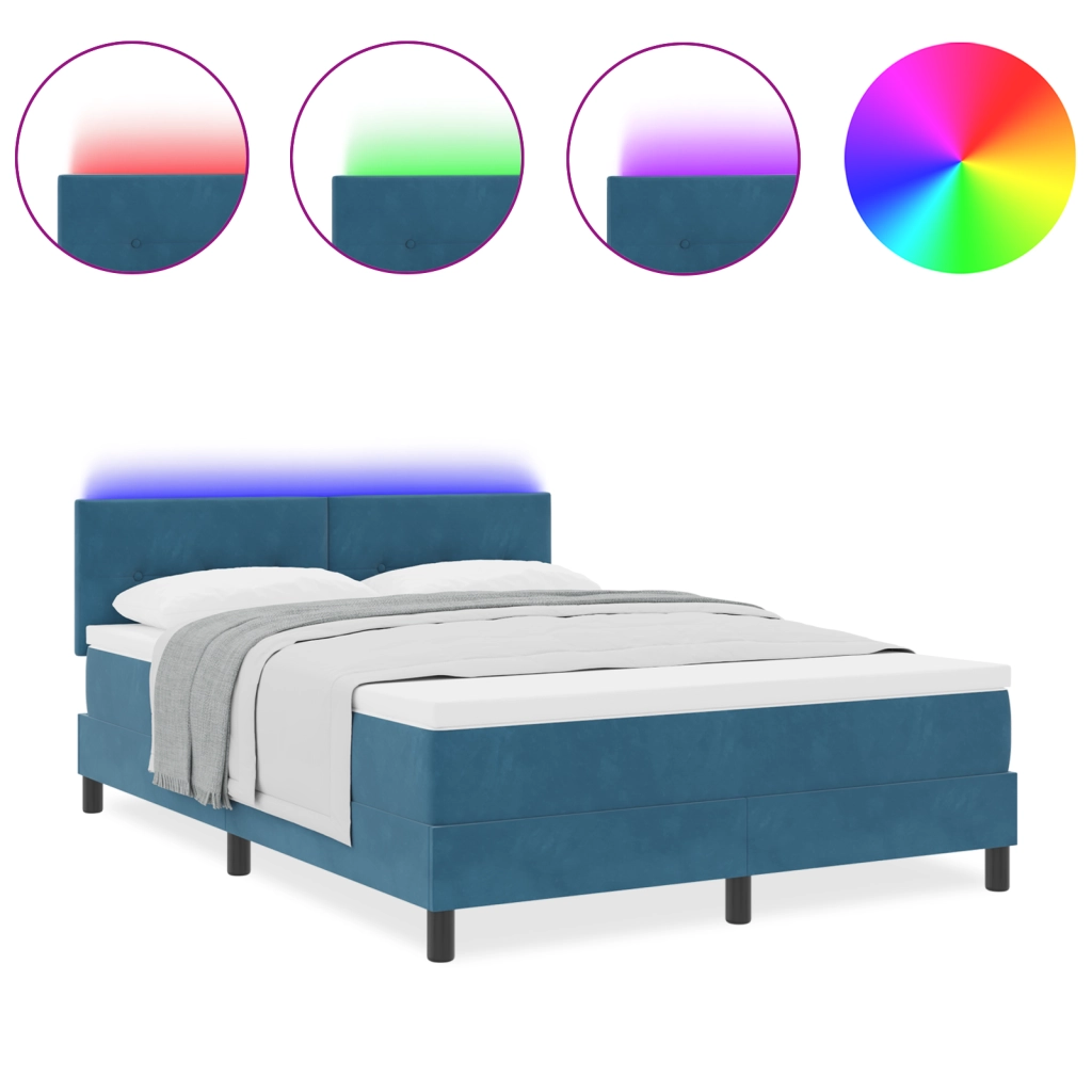 Letto a Molle con Materasso & LED Blu Scuro 140x200 cm Velluto