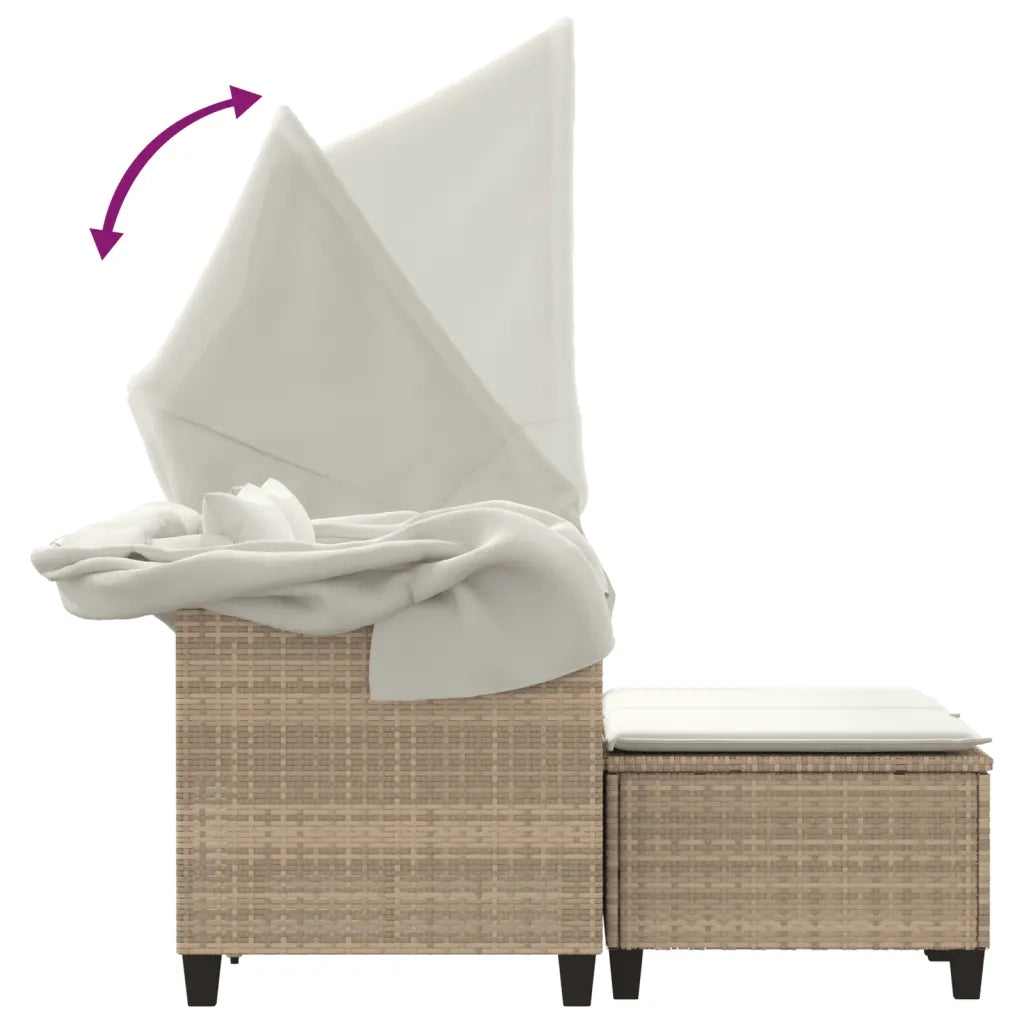 Divano Giardino 2 Posti-Sofa da Giardino-Divanetto da esterno Baldacchino e Sgabelli Beige Polyrattan 313969