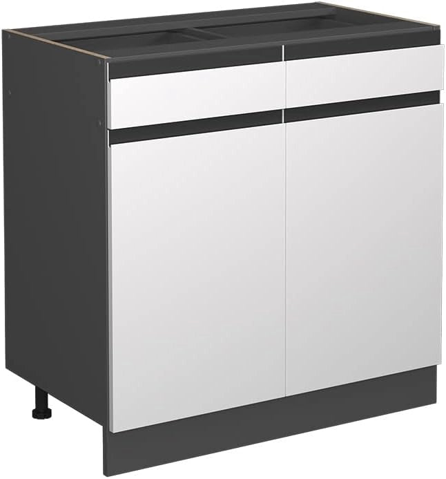Mobiletto base per cucina R-Line, Bianco, 80 cm Forma a J, senza piano di lavoro, per la libera combinazione all'interno di sistemi cucina modulari