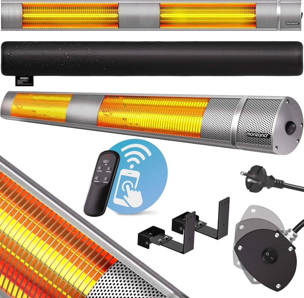 ® Stufa Elettrica a Infrarossi 3 Livelli di Calore 3000W Inclinabile di 90° Telecomando App IP55 Stufetta Fungo