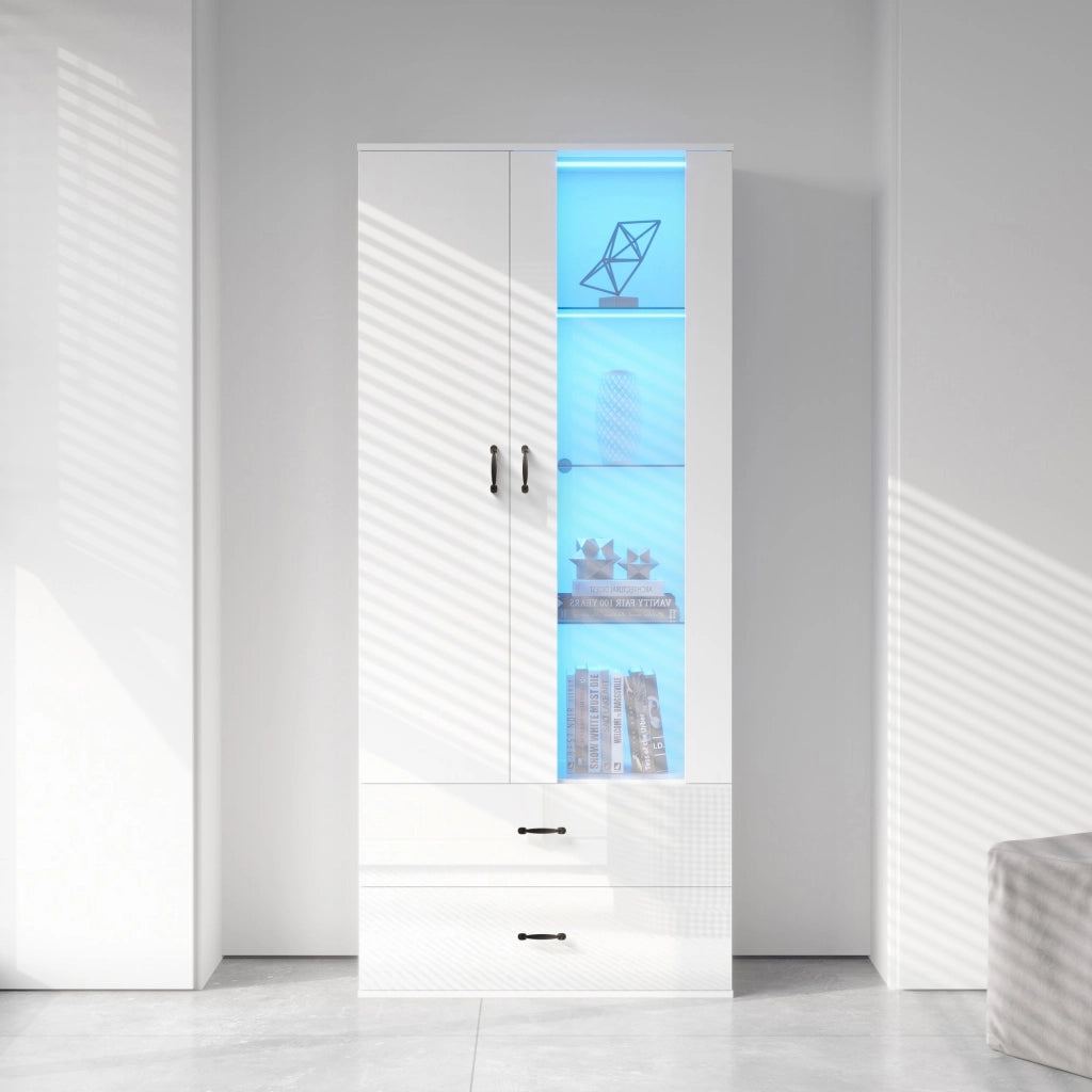 Vetrina LED illuminata - Zephmum- 2 ante, colore bianco, design moderno