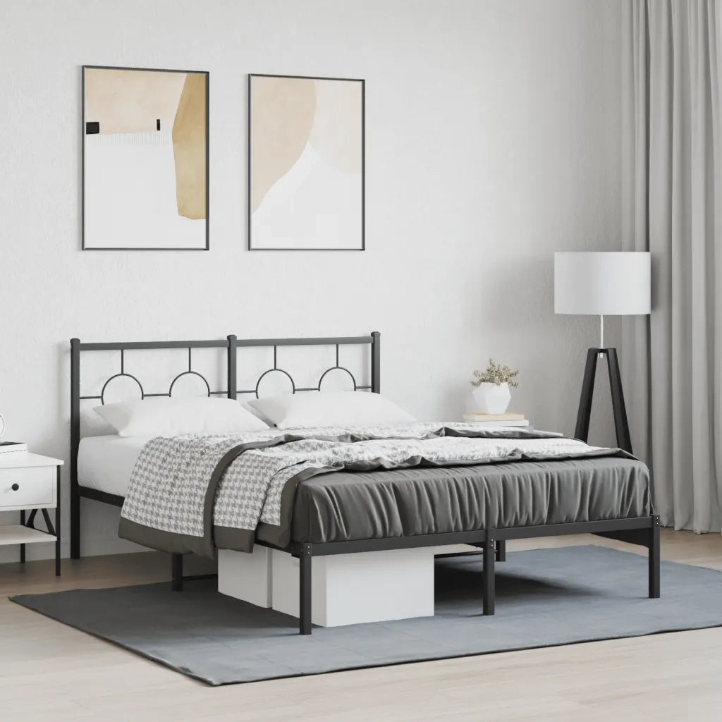 Letto matrimoniale | Letto per adulti | Giroletto con Testiera in Metallo Nero 140x200 cm