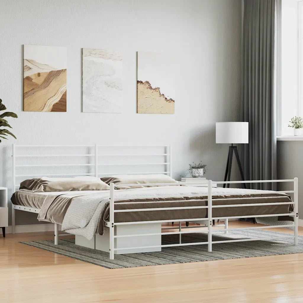 Letto matrimoniale | Letto per adulti | Giroletto con Testiera e Pediera Metallo Bianco 180x200 cm