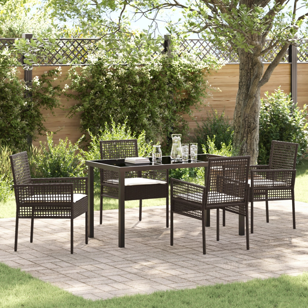 Set Giardino da 5 Pezzi con Cuscini Marrone in Rattan