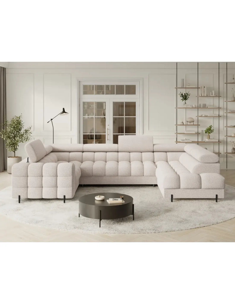 Divano panoramico convertibile FACTORY 3 posti beige – angolo destro con contenitore – versione 5