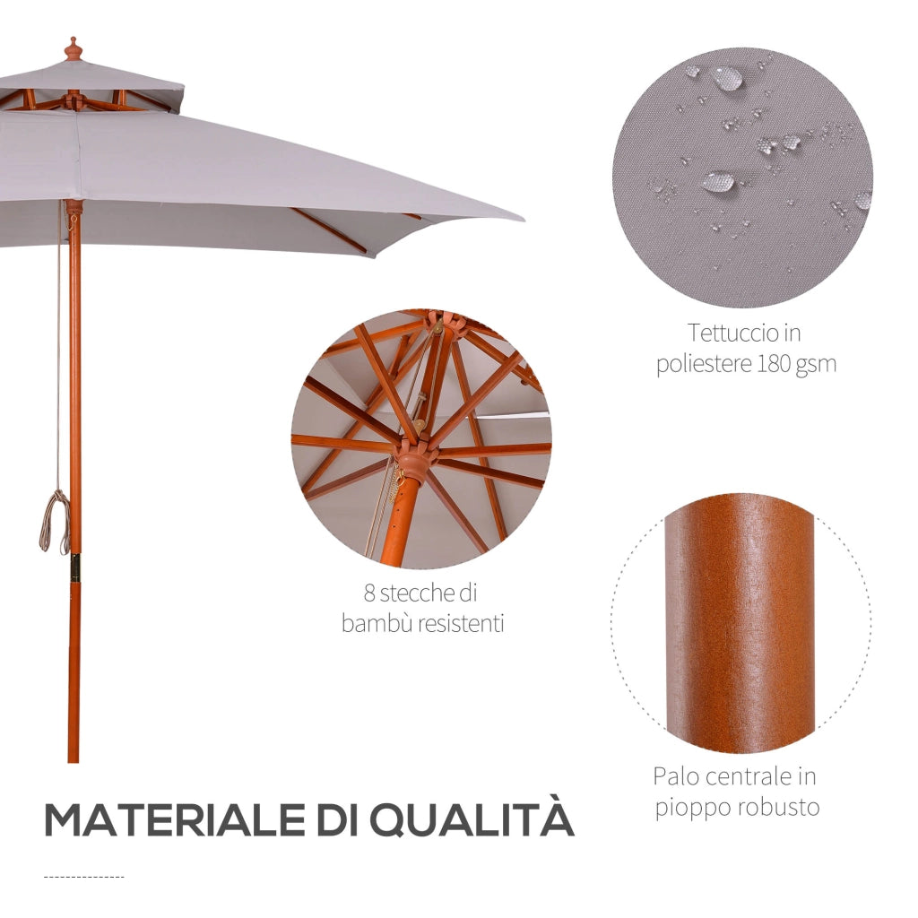 Ombrellone da Giardino 3x3m ¨C zephmum ¨C Grigio, 8 Stecche in Bamb¨´, Copertura a 2 Livelli