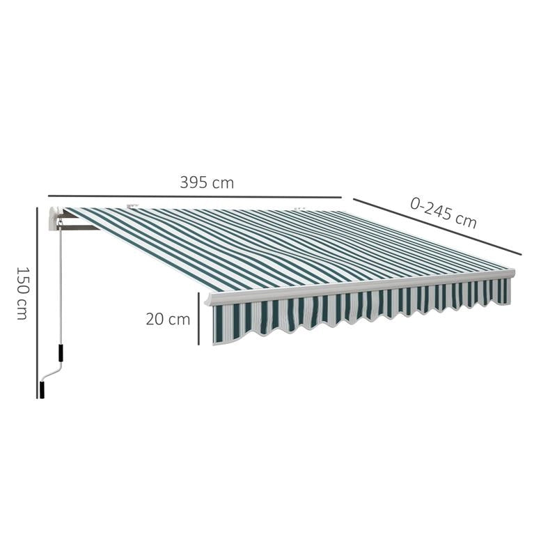 TENDA DA SOLE A BRACCI AVVOLGIBILE A MANOVELLA IN METALLO E ALLUMINIO 4X2.5M VERDE E BIANCO